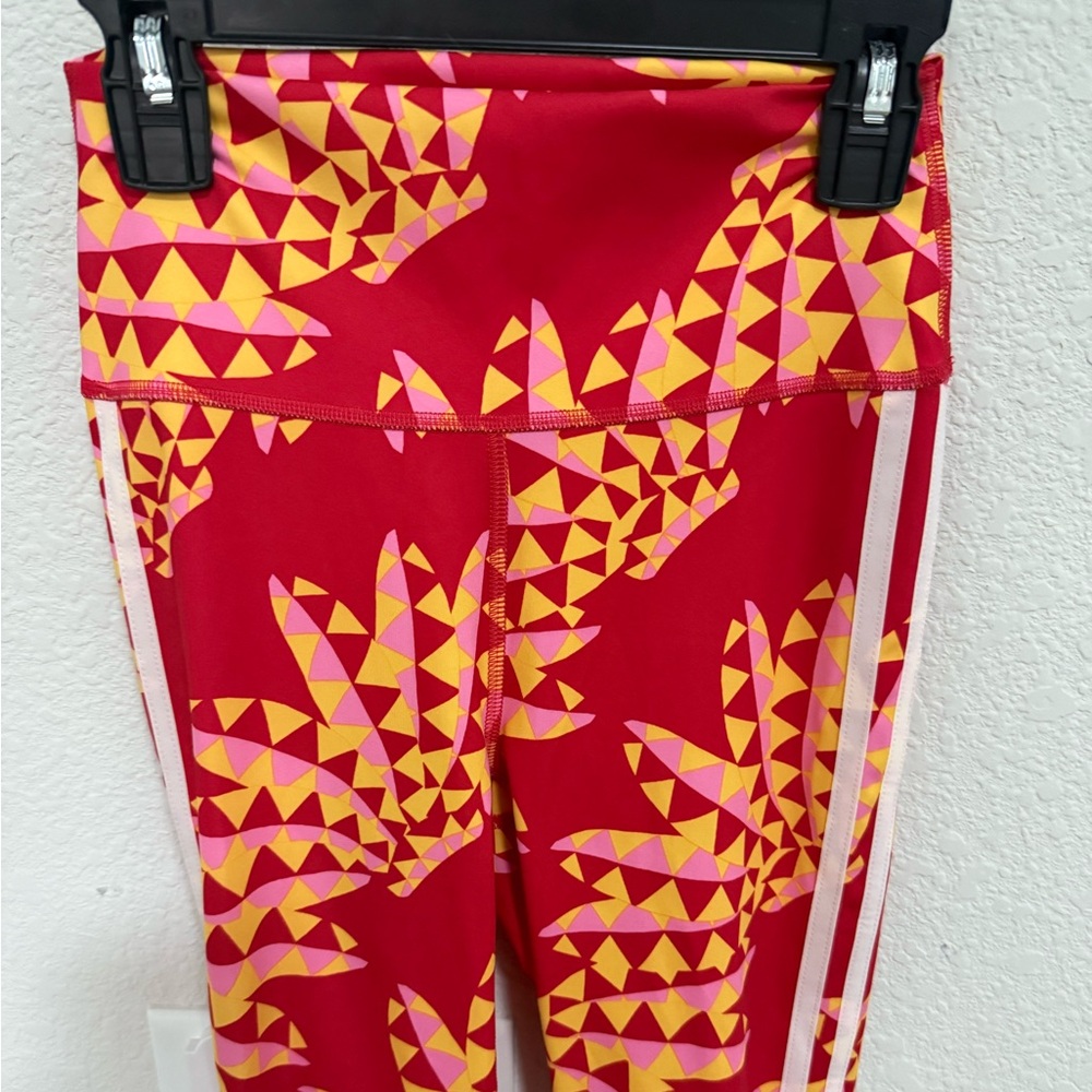FARM Rio x Adidas Psychedelic Wave 7/8 High Waist Leggings Tomato Red Yellow XS - Picture 4 of 10